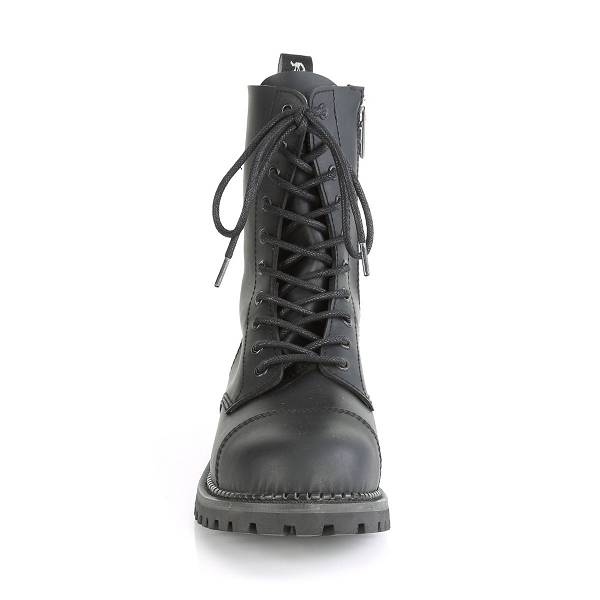 Demonia Women's Riot-10 Mid Calf Combat Boots - Black Vegan Leather D7614-80US Clearance